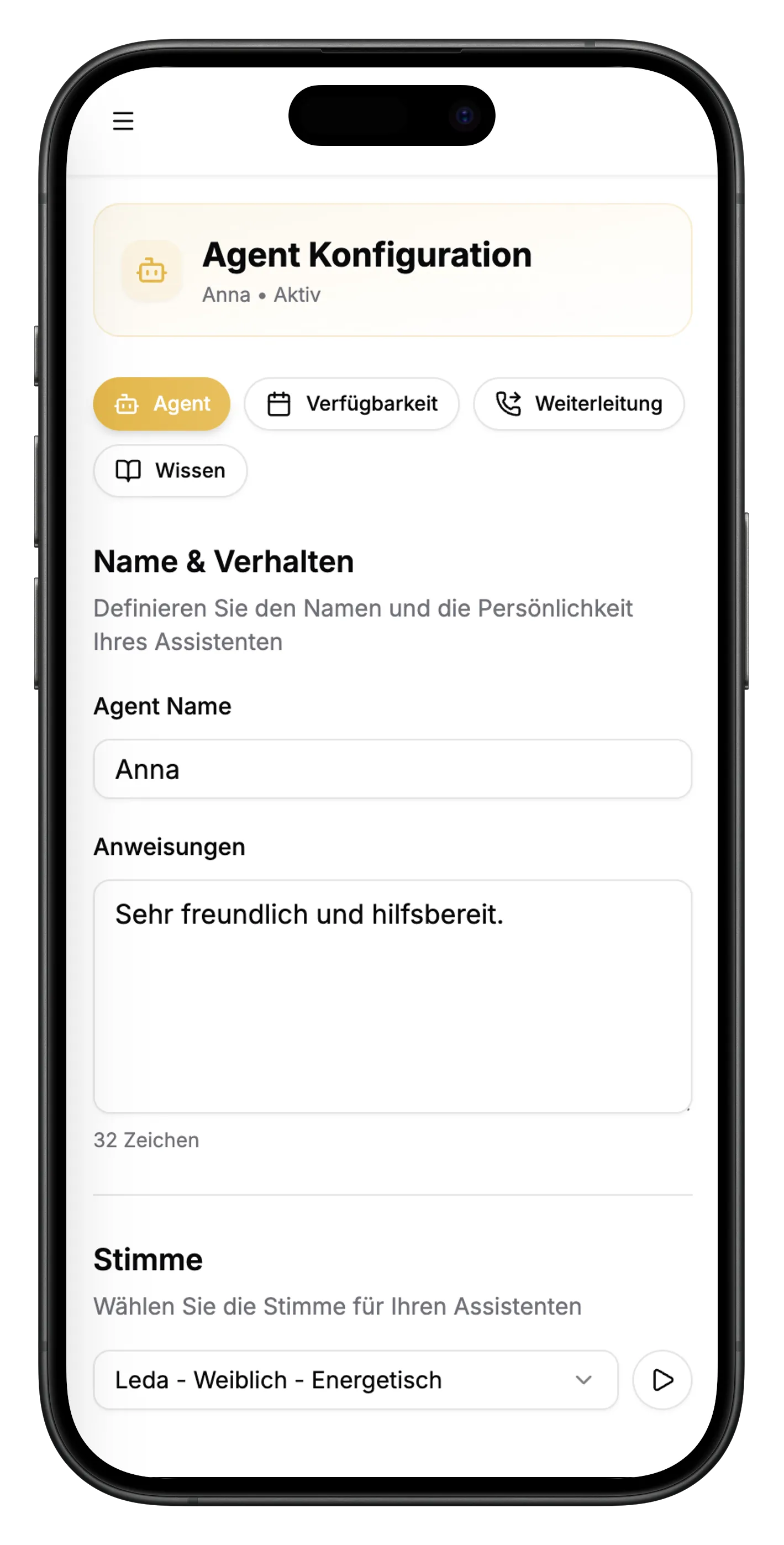 LexDial Agent-Konfiguration Mobile